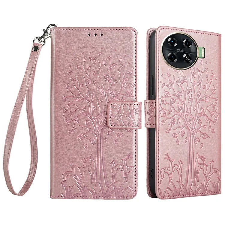 For TECNO Spark 20 Pro+ Case Tree Imprinted Wallet Stand Leather Phone Cover