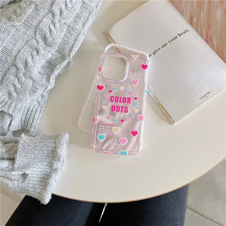 For iPhone 13 Pro Max Cover Hybrid TPU+PC Phone Case IMD Heart Pattern Design