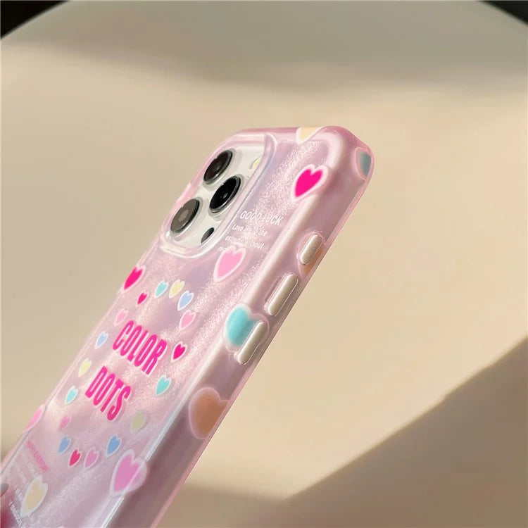 For iPhone 15 Pro Max Case IMD Heart Pattern TPU+PC Protective Phone Cover