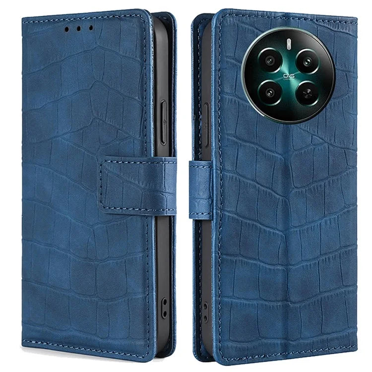 For Realme 12+ 5G Wallet Case Crocodile Texture PU Leather Protective Phone Cover