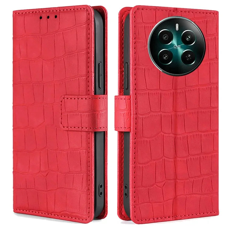 For Realme 12+ 5G Wallet Case Crocodile Texture PU Leather Protective Phone Cover
