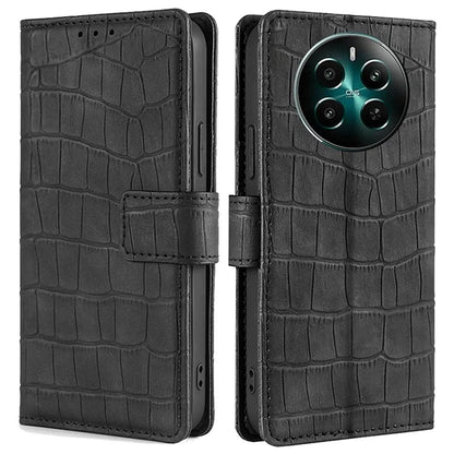For Realme 12+ 5G Wallet Case Crocodile Texture PU Leather Protective Phone Cover