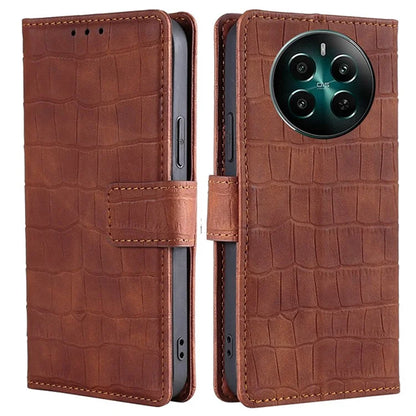 For Realme 12+ 5G Wallet Case Crocodile Texture PU Leather Protective Phone Cover