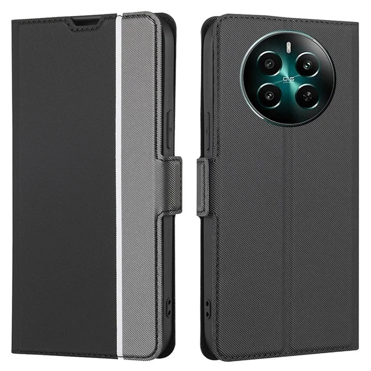 For Realme 12+ 5G Case Card Slots Leather Phone Cover Twill Texture