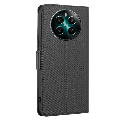 For Realme 12+ 5G Case Card Slots Leather Phone Cover Twill Texture