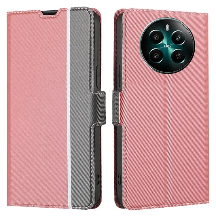 For Realme 12+ 5G Case Card Slots Leather Phone Cover Twill Texture