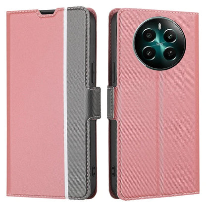 For Realme 12+ 5G Case Card Slots Leather Phone Cover Twill Texture