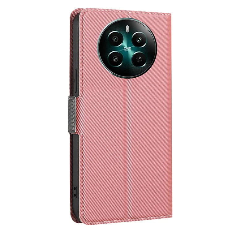 For Realme 12+ 5G Case Card Slots Leather Phone Cover Twill Texture