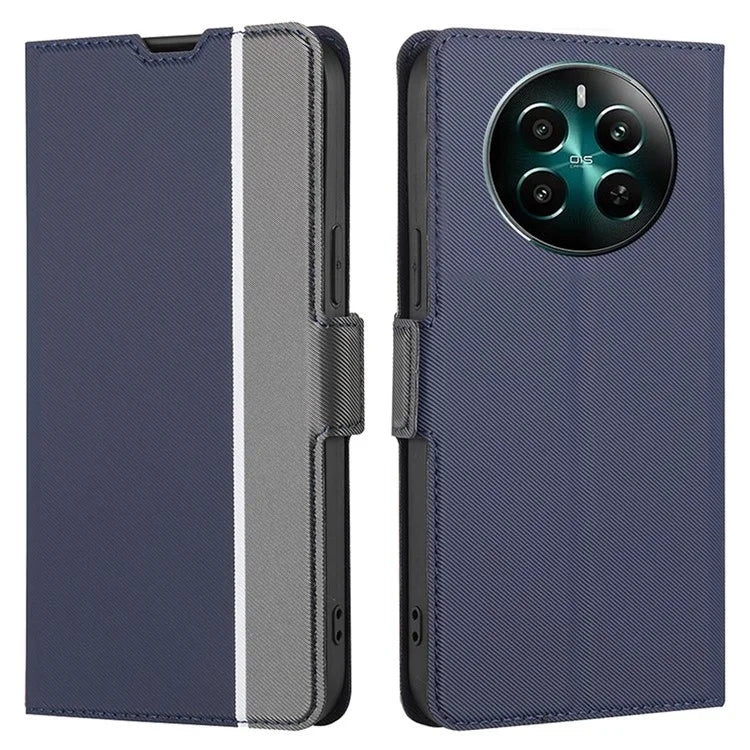For Realme 12+ 5G Case Card Slots Leather Phone Cover Twill Texture
