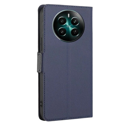 For Realme 12+ 5G Case Card Slots Leather Phone Cover Twill Texture