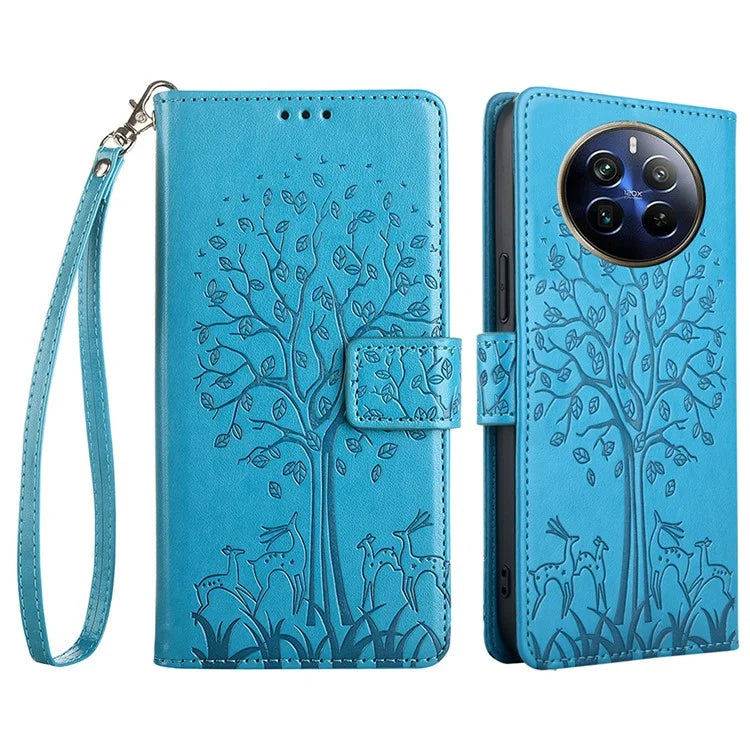 For Realme 12 Pro 5G / 12 Pro+ 5G Leather Case Tree Pattern Wallet Phone Cover