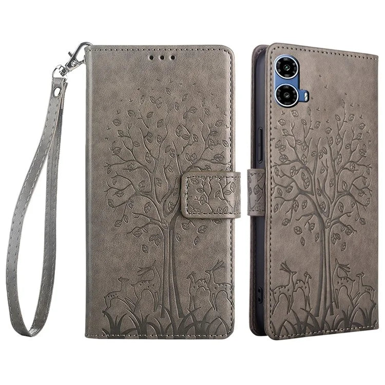 For Motorola Moto G34 5G Case Wallet Leather Phone Cover Imprinted Tree Pattern