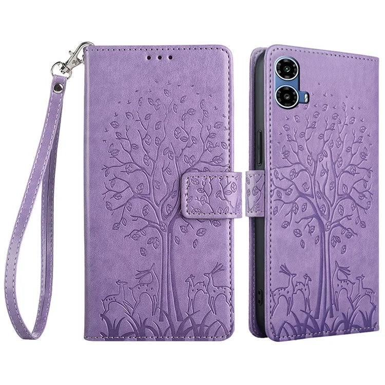 For Motorola Moto G34 5G Case Wallet Leather Phone Cover Imprinted Tree Pattern