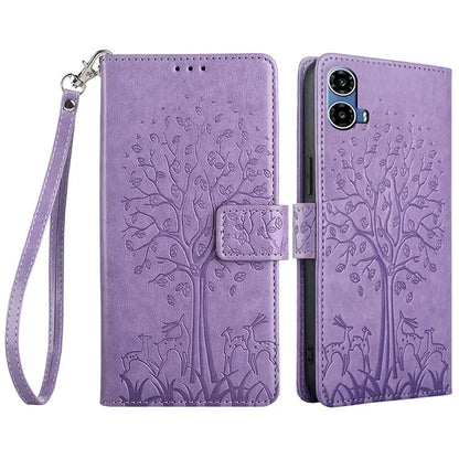 For Motorola Moto G34 5G Case Wallet Leather Phone Cover Imprinted Tree Pattern