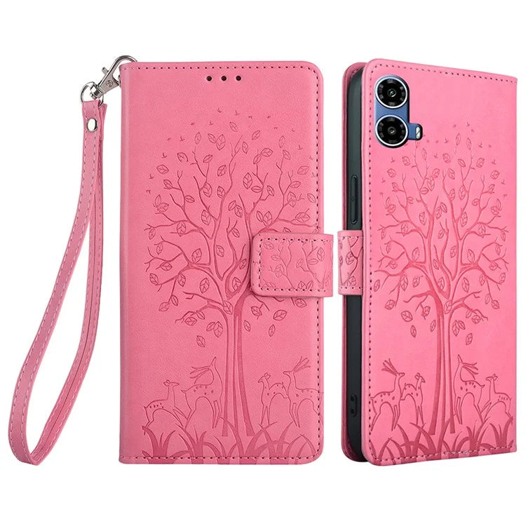 For Motorola Moto G34 5G Case Wallet Leather Phone Cover Imprinted Tree Pattern