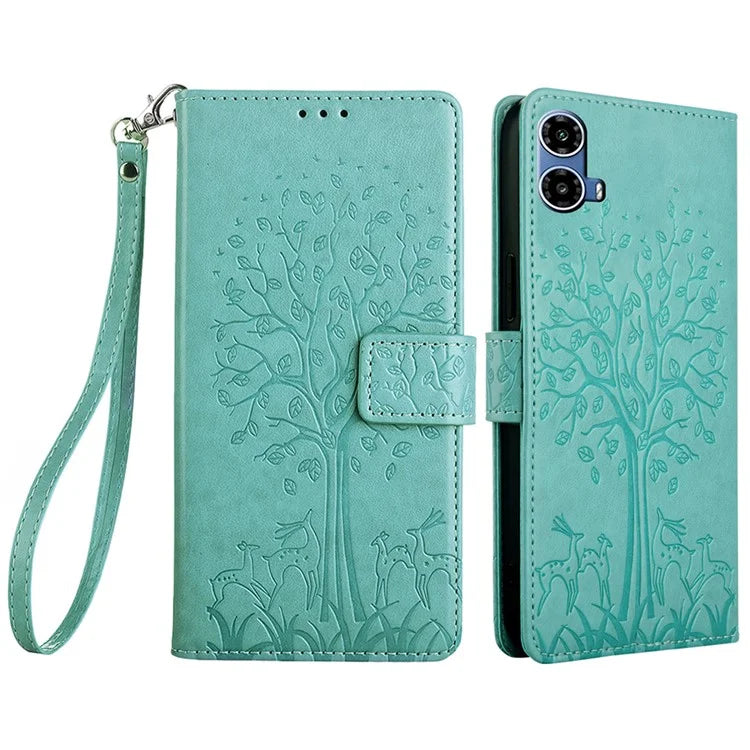 For Motorola Moto G34 5G Case Wallet Leather Phone Cover Imprinted Tree Pattern