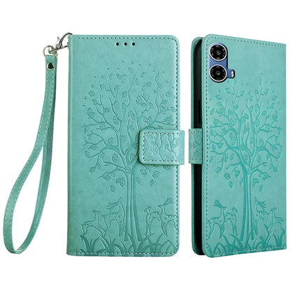 For Motorola Moto G34 5G Case Wallet Leather Phone Cover Imprinted Tree Pattern