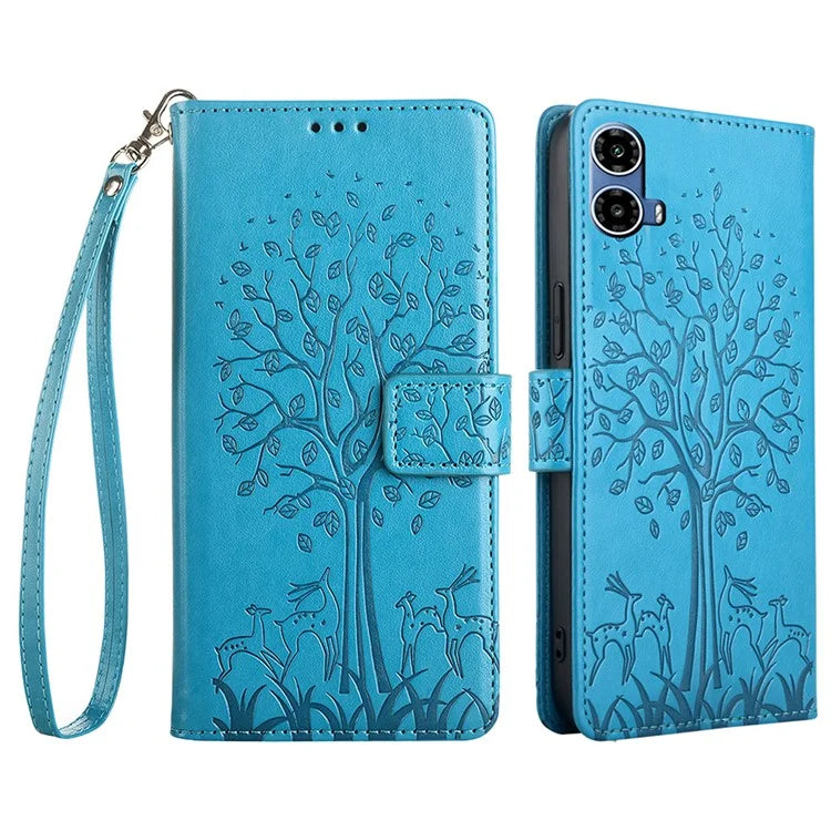 For Motorola Moto G34 5G Case Wallet Leather Phone Cover Imprinted Tree Pattern