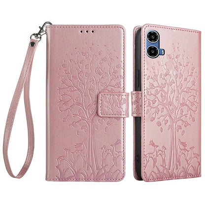For Motorola Moto G34 5G Case Wallet Leather Phone Cover Imprinted Tree Pattern