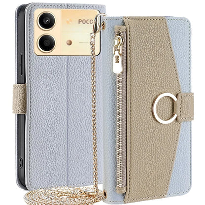 For Xiaomi Redmi Note 13R Pro 5G Case Zipper Wallet Mirror Leather Phone Cover with Shoulder Strap