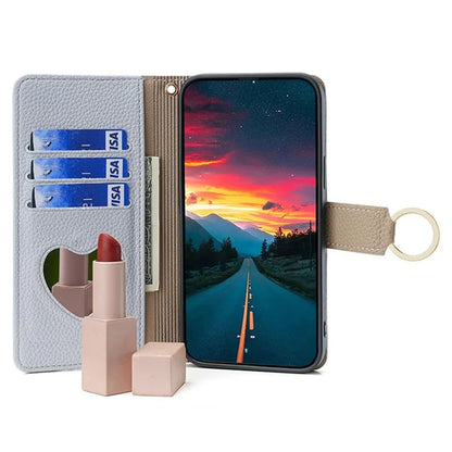 For Xiaomi Redmi Note 13R Pro 5G Case Zipper Wallet Mirror Leather Phone Cover with Shoulder Strap