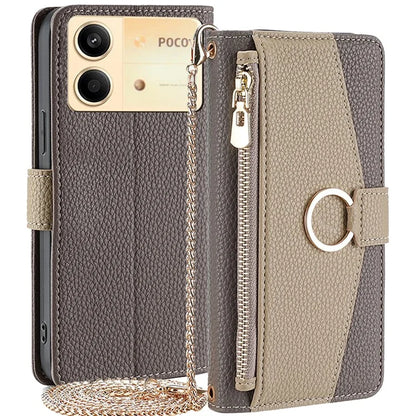 For Xiaomi Redmi Note 13R Pro 5G Case Zipper Wallet Mirror Leather Phone Cover with Shoulder Strap