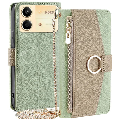 For Xiaomi Redmi Note 13R Pro 5G Case Zipper Wallet Mirror Leather Phone Cover with Shoulder Strap