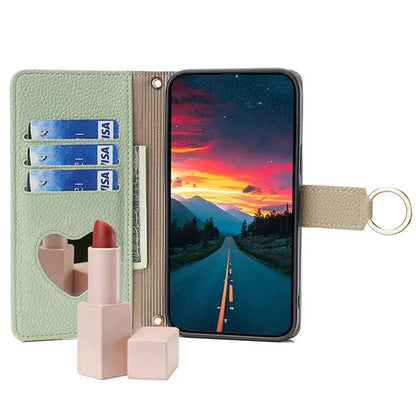 For Xiaomi Redmi Note 13R Pro 5G Case Zipper Wallet Mirror Leather Phone Cover with Shoulder Strap