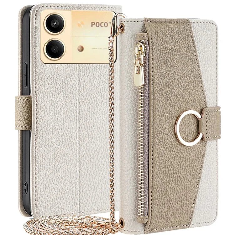 For Xiaomi Redmi Note 13R Pro 5G Case Zipper Wallet Mirror Leather Phone Cover with Shoulder Strap