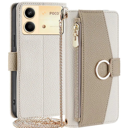 For Xiaomi Redmi Note 13R Pro 5G Case Zipper Wallet Mirror Leather Phone Cover with Shoulder Strap