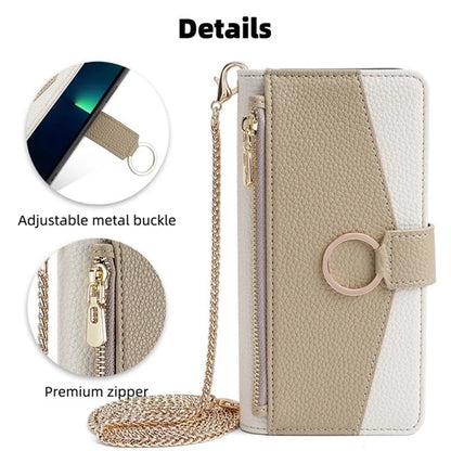 For Xiaomi Redmi Note 13R Pro 5G Case Zipper Wallet Mirror Leather Phone Cover with Shoulder Strap