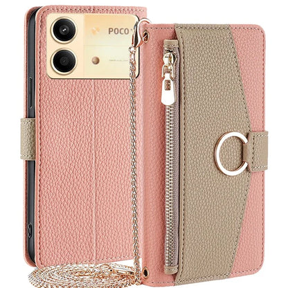 For Xiaomi Redmi Note 13R Pro 5G Case Zipper Wallet Mirror Leather Phone Cover with Shoulder Strap