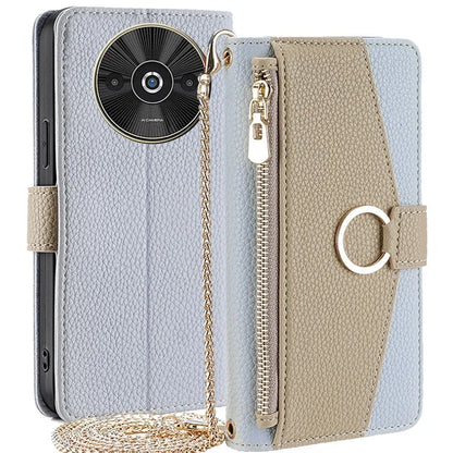 For Xiaomi Redmi A3 / Poco C61 4G Crossbody Lanyard Case Leather Wallet Phone Cover with Makeup Mirror