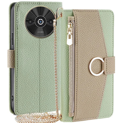 For Xiaomi Redmi A3 / Poco C61 4G Crossbody Lanyard Case Leather Wallet Phone Cover with Makeup Mirror
