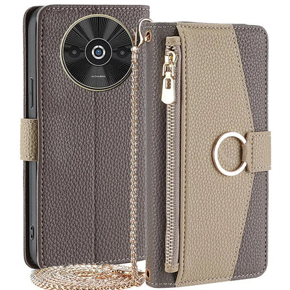 For Xiaomi Redmi A3 / Poco C61 4G Crossbody Lanyard Case Leather Wallet Phone Cover with Makeup Mirror