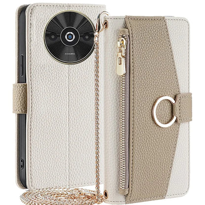 For Xiaomi Redmi A3 / Poco C61 4G Crossbody Lanyard Case Leather Wallet Phone Cover with Makeup Mirror