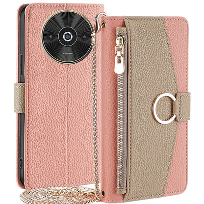 For Xiaomi Redmi A3 / Poco C61 4G Crossbody Lanyard Case Leather Wallet Phone Cover with Makeup Mirror