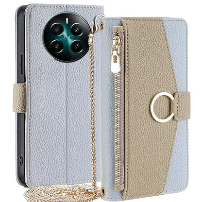For Realme 12+ 5G Case Mirror Design PU Leather Crossbody Wallet Flip Phone Cover