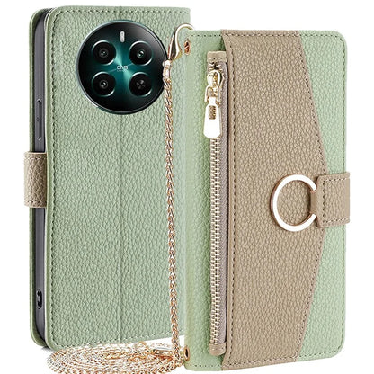 For Realme 12+ 5G Case Mirror Design PU Leather Crossbody Wallet Flip Phone Cover