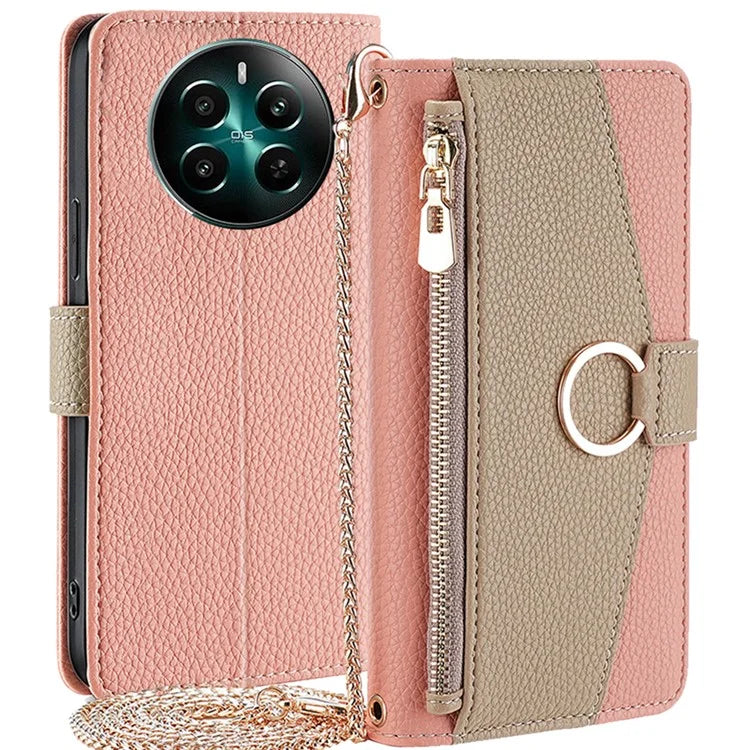 For Realme 12+ 5G Case Mirror Design PU Leather Crossbody Wallet Flip Phone Cover