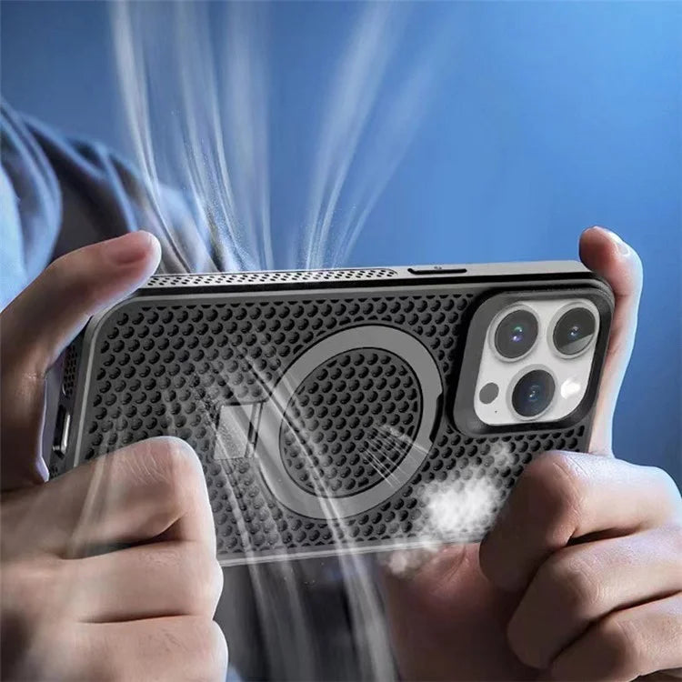 For iPhone 12 Pro Max Case PC+TPU Phone Cover Cooling Kickstand Compatible with MagSafe
