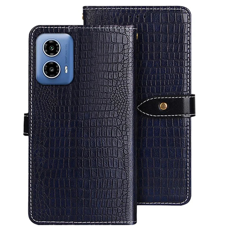 IDEWEI For Motorola Moto G34 5G Phone Case Crocodile Texture Flip Leather Wallet Cover