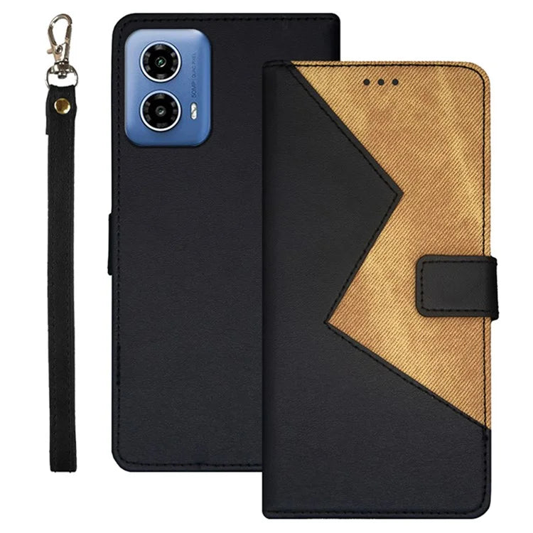 IDEWEI For Motorola Moto G34 5G Case 3 Card Slots Leather Phone Cover with Wrist Strap