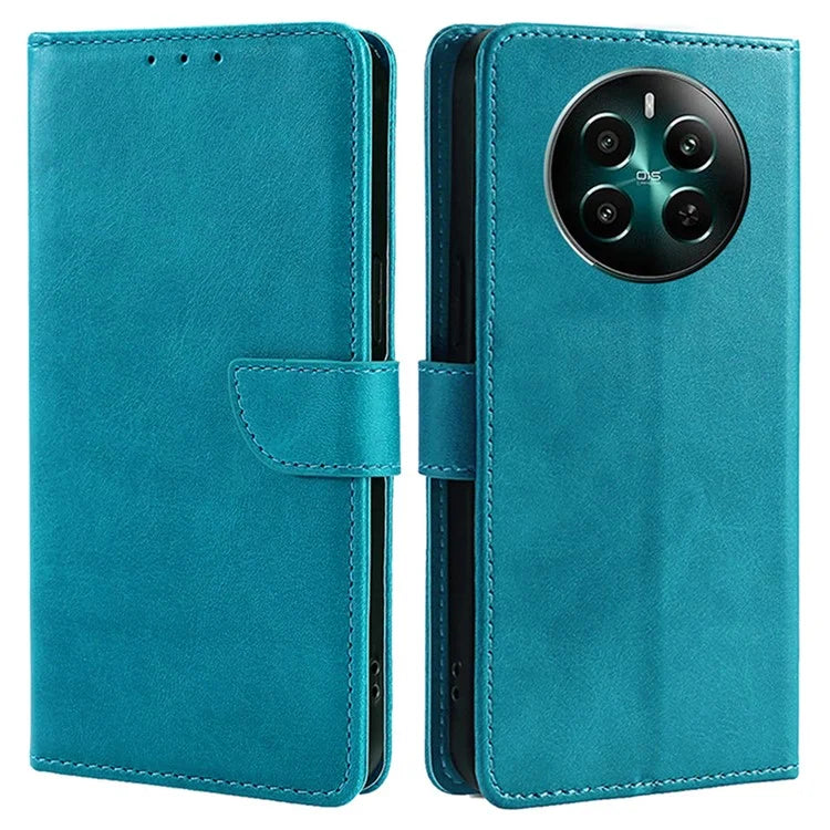 For Realme 12+ 5G Case Calf Texture Shockproof Leather Cover with Card Holder