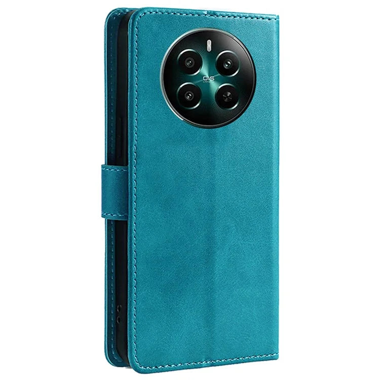 For Realme 12+ 5G Case Calf Texture Shockproof Leather Cover with Card Holder