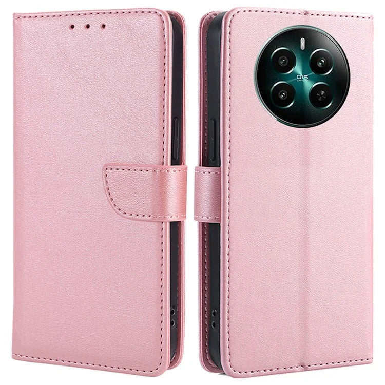 For Realme 12+ 5G Case Calf Texture Shockproof Leather Cover with Card Holder