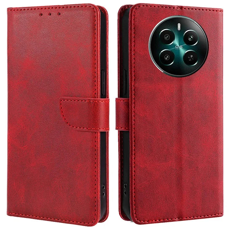 For Realme 12+ 5G Case Calf Texture Shockproof Leather Cover with Card Holder
