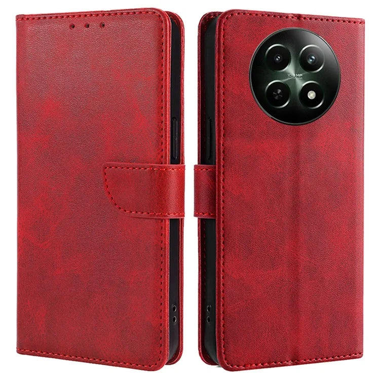 For Realme 12 5G Case Calf Texture Drop-Resistant PU Leather Stand Phone Cover