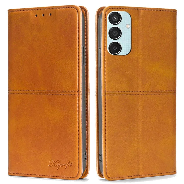 For Samsung Galaxy M15 5G Case Cowhide Texture PU Leather Phone Cover with Card Holder