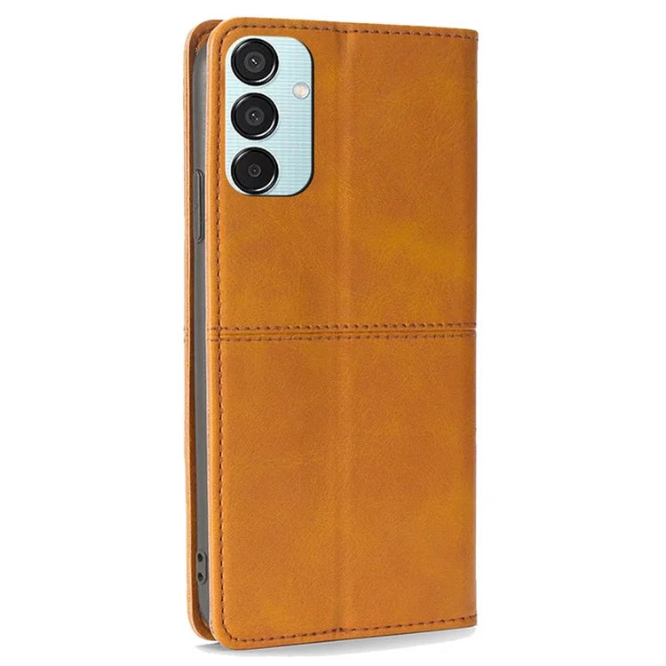 For Samsung Galaxy M15 5G Case Cowhide Texture PU Leather Phone Cover with Card Holder